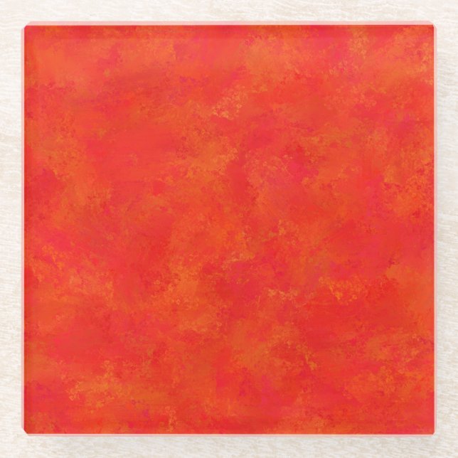 Red Orange Abstract Pattern Glass Coaster (Front)