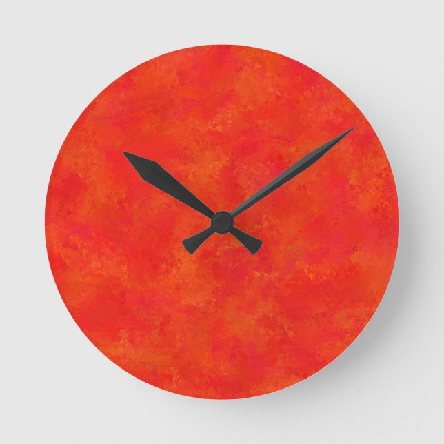 Red Orange Abstract Pattern Round Clock (Front)