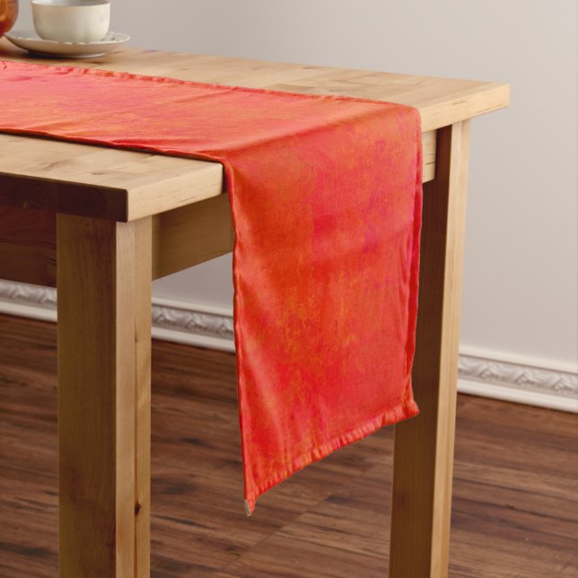 Red Orange Abstract Pattern Short Table Runner (In Situ)