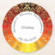 Red orange and gold damask wedding