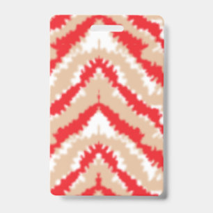 Red, orange, and pink textured patterns and motifs ID badge