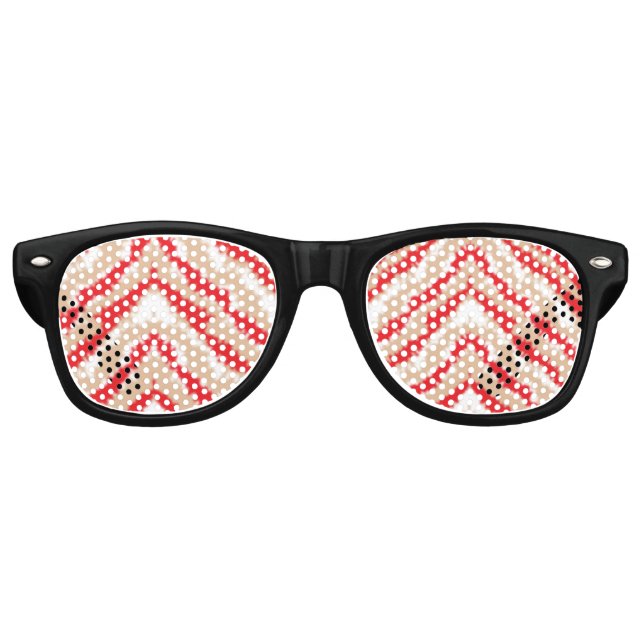 Red, orange, and pink textured patterns and motifs retro sunglasses (Front)