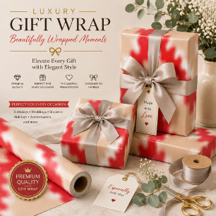 Red, orange, and pink textured patterns and motifs wrapping paper