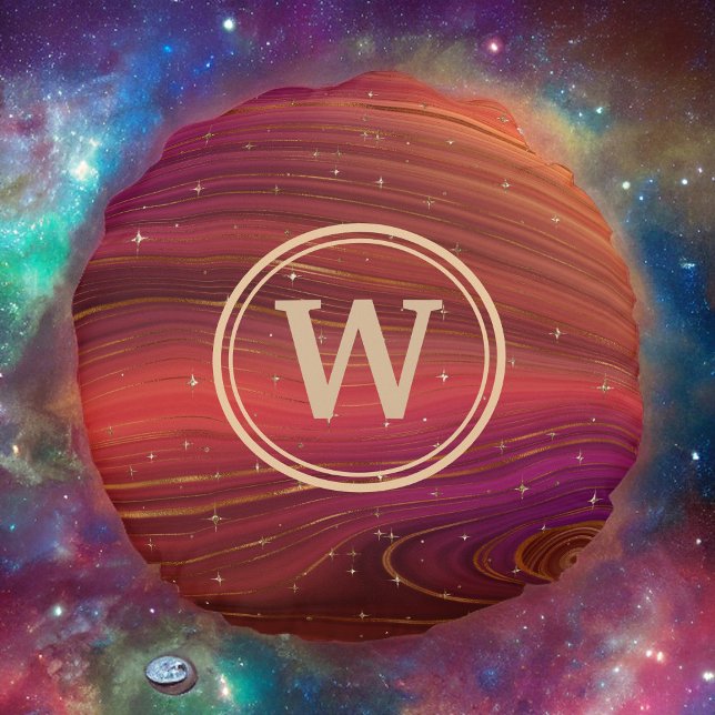 Red Orange and Purple Sparkly Swirls with Initial Round Cushion (Creator Uploaded)