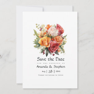 Red, Orange, and Sage Floral Save The Date