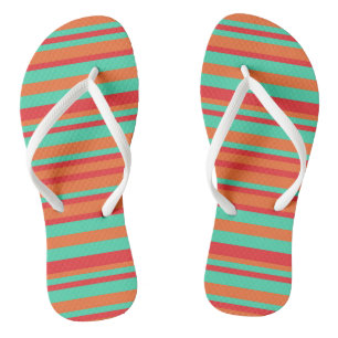 Red, Orange and Turquoise Vintage Stripes Thongs