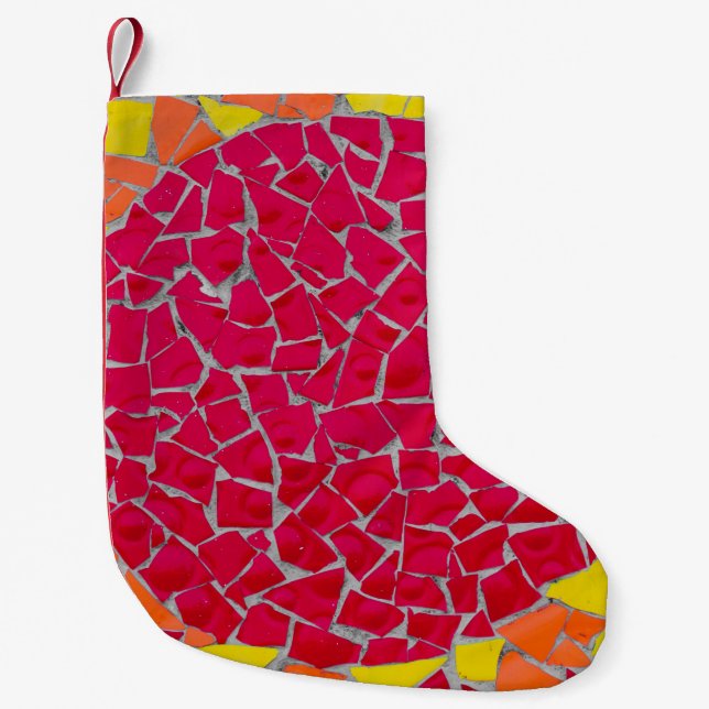 Red, orange, and yellow artwork small christmas stocking (Front)