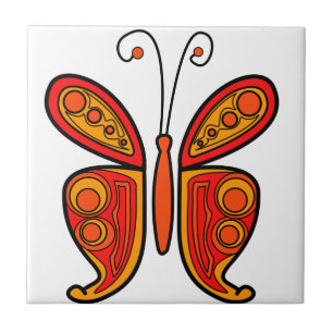 Red Orange and Yellow Butterfly Art Ceramic Tile