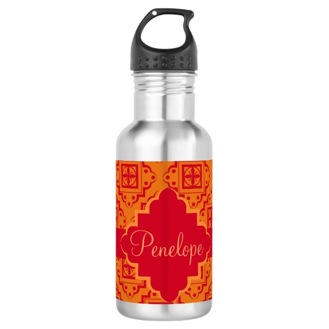 Red Orange Arabesque Moroccan Graphic 710 Ml Water Bottle (Front)