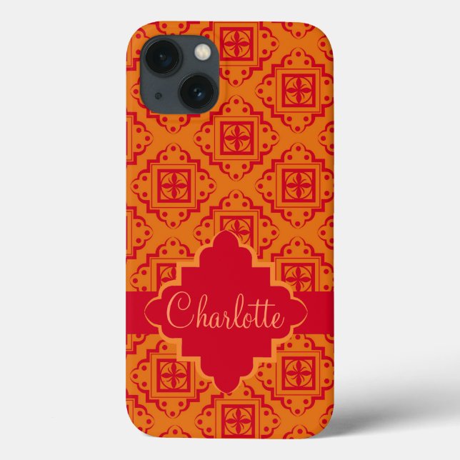 Red Orange Arabesque Moroccan Graphic Case-Mate iPhone Case (Back)