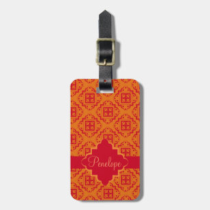 Red Orange Arabesque Moroccan Graphic Luggage Tag
