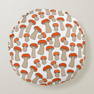 Red Orange Aspen Mushrooms Pattern Round Cushion