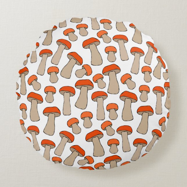 Red Orange Aspen Mushrooms Pattern Round Cushion (Front)