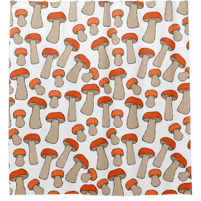 Red Orange Aspen Mushrooms Pattern Shower Curtain (Front)