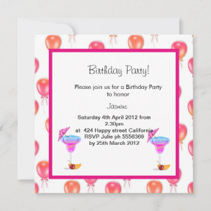 red orange balloon BIRTHDAY PARTY INVITATION