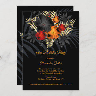 Red Orange Black Hibiscus Flowers Birthday Invitation