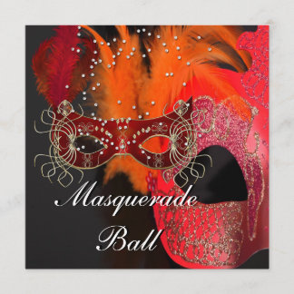Red Orange Black Masks Masquerade Ball Party Invitation