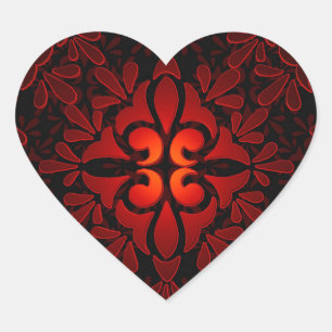 Red Orange Black Modern Geometric Design Heart Sticker