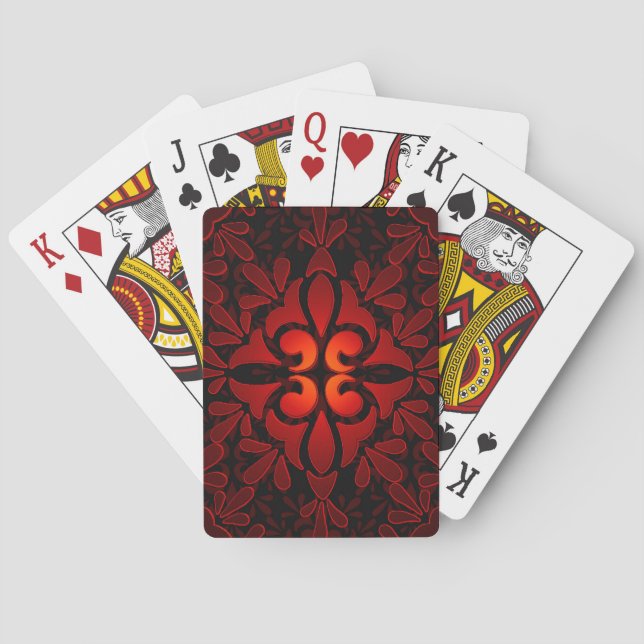 Red Orange Black Modern Geometric Design Playing Cards (Back)
