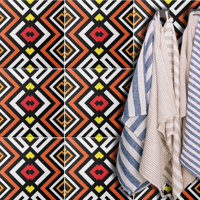 Red Orange Black White Mosaic Geometric Pattern Ceramic Tile (Creator Uploaded)