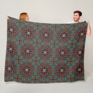 Red Orange Blue Aqua Turquoise Hip Bohemian Art Fleece Blanket