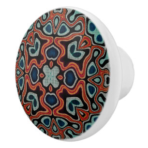 Red Orange Blue Aqua Turquoise Hip Orient Art Ceramic Knob