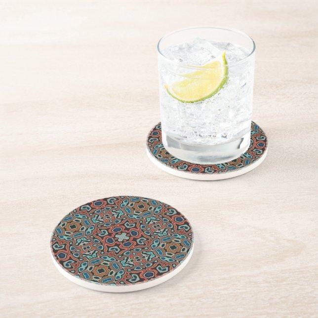 Red Orange Blue Aqua Turquoise Hip Orient Art Coaster (Side)