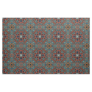 Red Orange Blue Aqua Turquoise Hip Orient Art Fabric