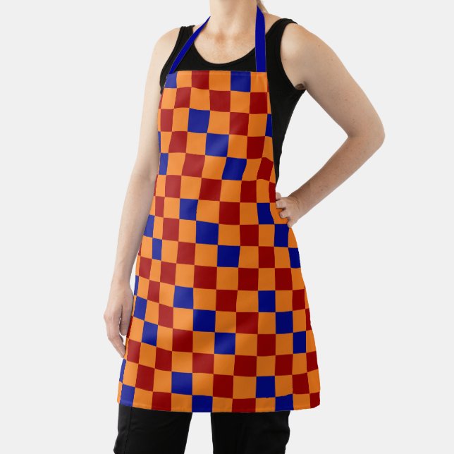 Red Orange Blue Checkered Pattern Design  Apron (Insitu)