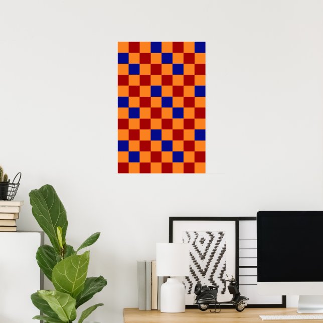 Red Orange Blue Checkered Pattern Design  Poster (Home Office)