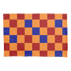 Red Orange Blue Chequered Pattern Design  Pillowcase