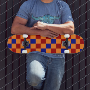 Red Orange Blue Chequered Pattern Design  Skateboard