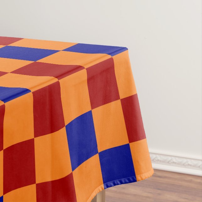 Red Orange Blue Chequered Pattern Design  Tablecloth (In Situ)