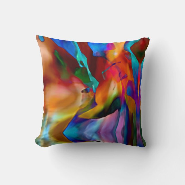 Red Orange Blue Purple Gold Green Lush Abstract Cushion (Front)