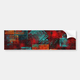 Red Orange Blue Squares Abstract Art Bumper Sticker