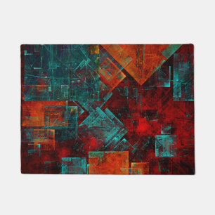 Red Orange Blue Squares Abstract Art Doormat