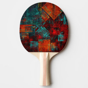 Red Orange Blue Squares Abstract Art Ping Pong Paddle