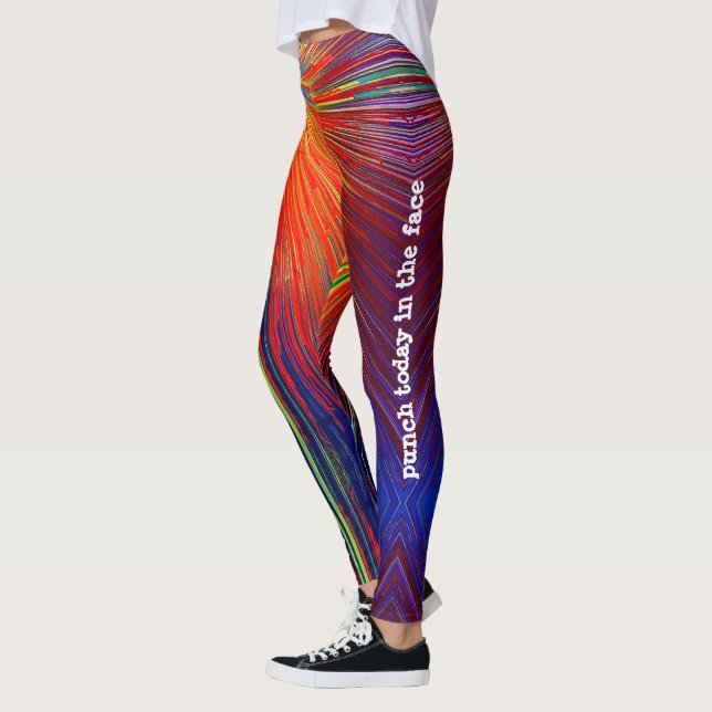 Red Orange Blue Stripe Pattern Punch Today in Face Leggings (Left)