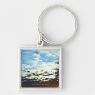 Red Orange Blue Sunset with Clouds Key Ring
