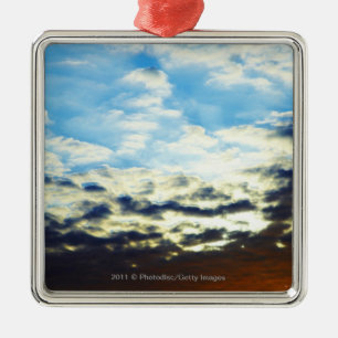 Red Orange Blue Sunset with Clouds Metal Tree Decoration