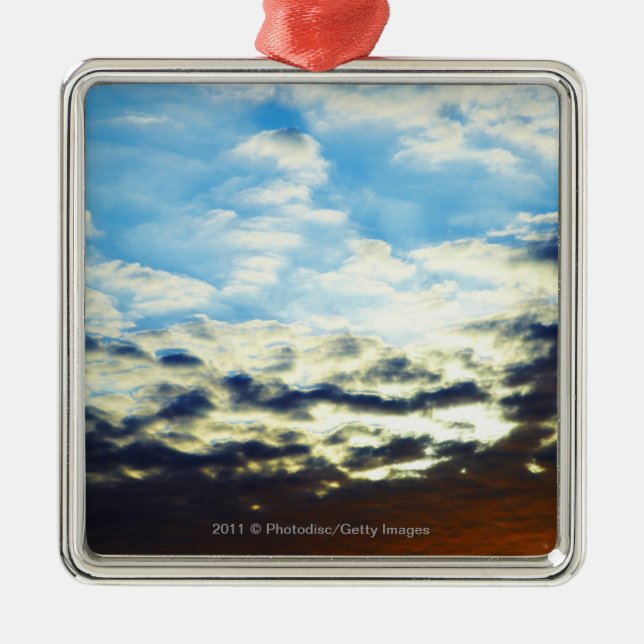 Red Orange Blue Sunset with Clouds Metal Tree Decoration (Front)