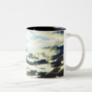 Red Orange Blue Sunset with Clouds Two-Tone Coffee Mug
