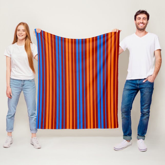 Red Orange Blue Vertical Stripes Design   Fleece Blanket (In Situ)