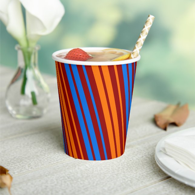 Red Orange Blue Vertical Stripes Design   Paper Cups (Insitu)