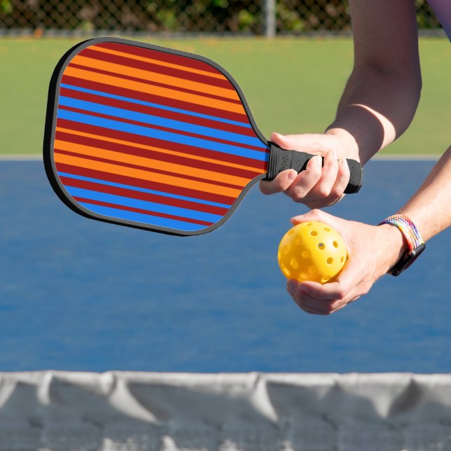 Red Orange Blue Vertical Stripes Design   Pickleball Paddle (Insitu)