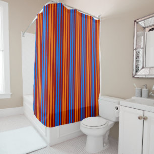 Red Orange Blue Vertical Stripes Design Shower Curtain