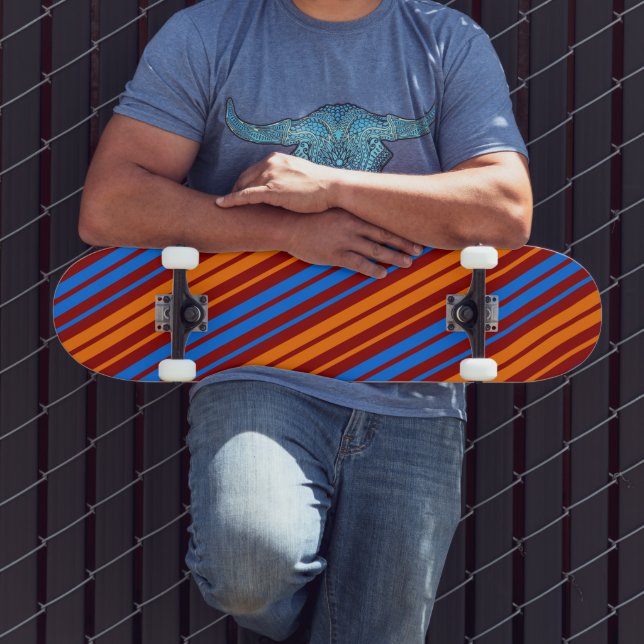 Red Orange Blue Vertical Stripes Design   Skateboard (Outdoor 3)