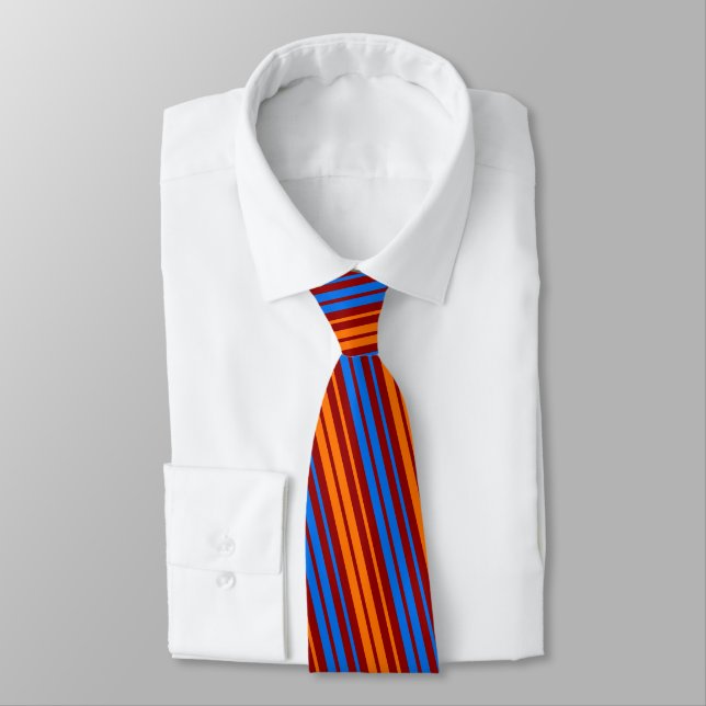 Red Orange Blue Vertical Stripes Design   Tie (Tied)