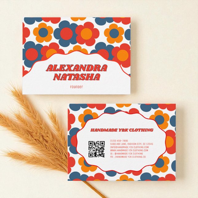 Red Orange Blue Y2K Flower Handmade Clothing Business Card (Red Orange Blue Y2K Flower Handmade Clothing Business Card)