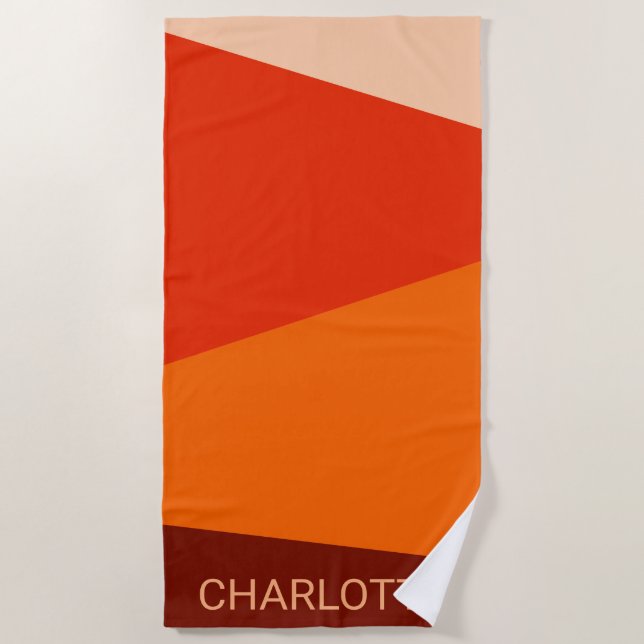 Red Orange Bold Geometric Colour Block Personalise Beach Towel (Front)